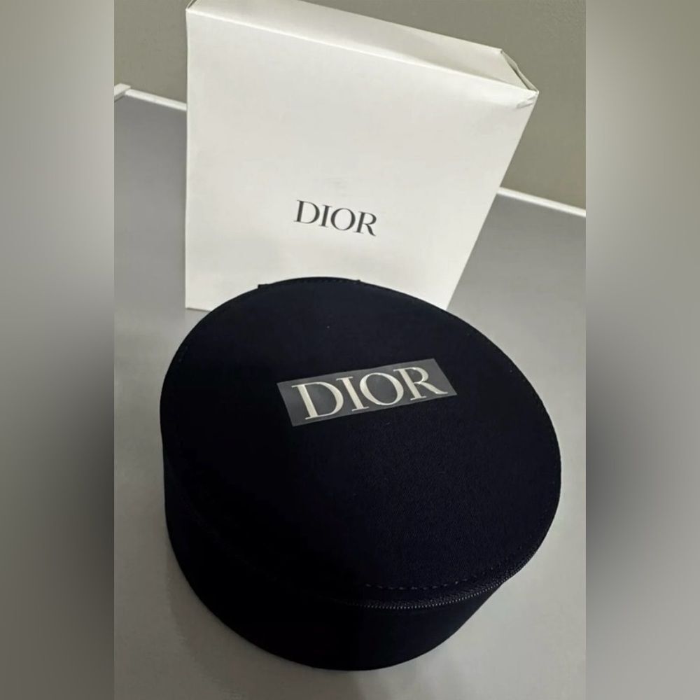 Dior Black Round Makeup Case Travel Cosmetic Bag Mirror Luxury Beauty Organizer - Picture 2 of 8